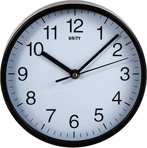 Unity Wall Clock, Radcliffe, Silent Sweep, Modern, Black, 20cm / 8-inch