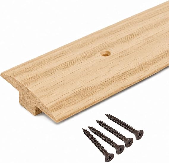 2" Unfinished Oak T-Molding 5/8" High | 3 FT Solid Oak Tee Molding Strip | Pre-Drilled with Nails Included | Floor Transition Strip for Equal Height Floors | Made in USA (3 FT)