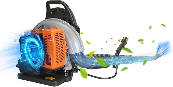 Gas Leaf Blower, 63CC 665CFM Backpack Blower, 2 Stroke Gas Powered Leaf Blower, Cruise Control, Ideal for Year-Round Yard Maintenance (Orange-EB650)