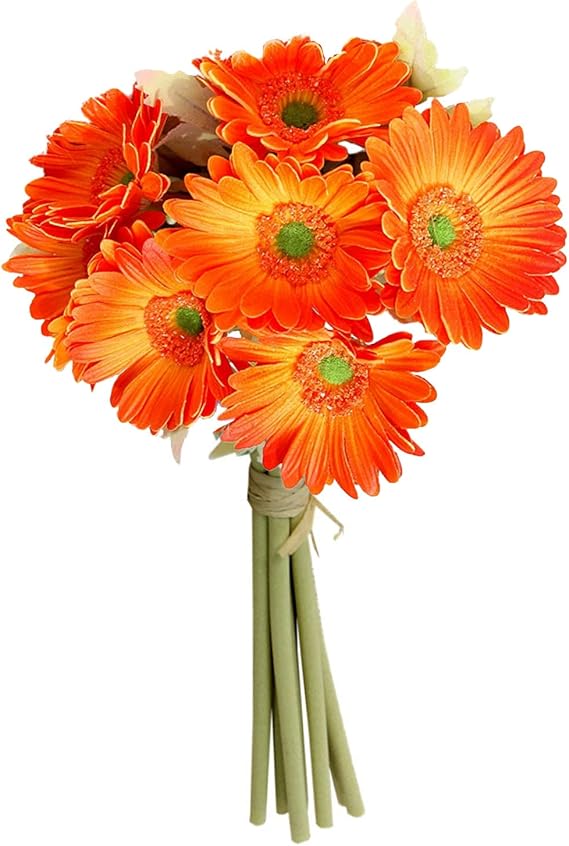 Artificial Gerbera Flower Single Stem Bouquet Plastic Silk Artificial Decorative Indoor Outdoor Home Garden Office Hotel Wedding Party Orange