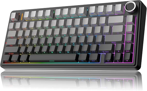 MechLands AULA F75 PRO 75% Mechanical Custom Creamy Keyboard, BT5.0/USB-C/2.4GHz Wireless Gaming Keyboard, Gasket Structure, Hot Swappable, Knob, RGB, Reaper Switches for Win/Mac (Gradient Black)