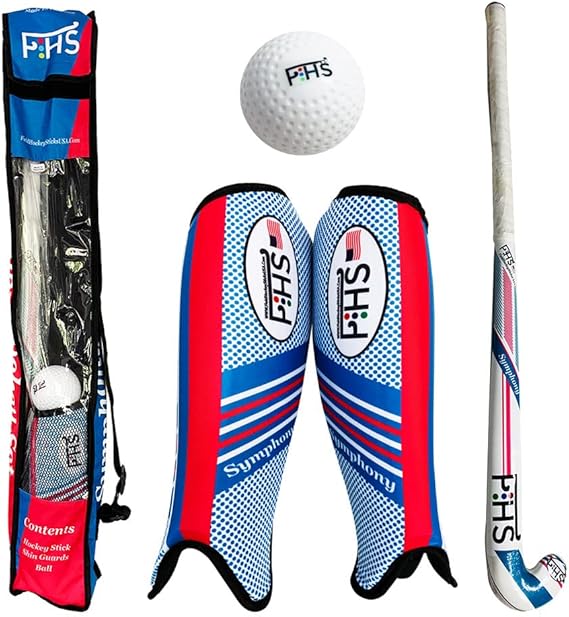 F HS Field Hockey Sticks 30 Inch 32 Inch 34 Inch Shin Guards Ball Bag Complete Gift Set - Hockey Stick Colorful Hockey Ball Set
