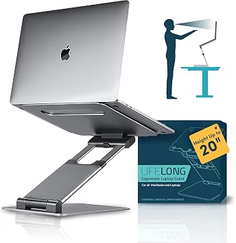 Ergonomic Laptop Stand for Desk, Adjustable Height up to 20", Laptop Riser Computer Pulpit Stand for Laptop, Portable Laptop Stands, Fits MacBook, Laptops 10 15 17 inches Laptop Holder and Laptop Desk