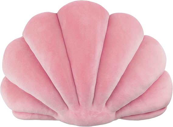 Yi-gog Seashell Pillow Sea Shaped Decorative Princess Throw Pillow 3D Velvet Soft Ocean Cute Throw Pillows for Bed Couch Chair Sofa Room 13.4 X 9.8 inch