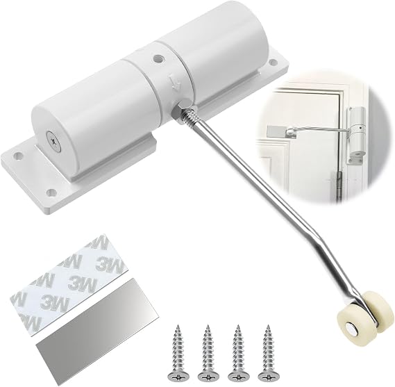 Automatic Door Closer,Safety Spring Door Closer,Convert Hinged Doors to Self-Closing,Door Closer for Door Self Closing (White)