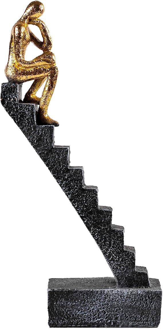 Thinker Statue Decor, Gold, 9.45"
