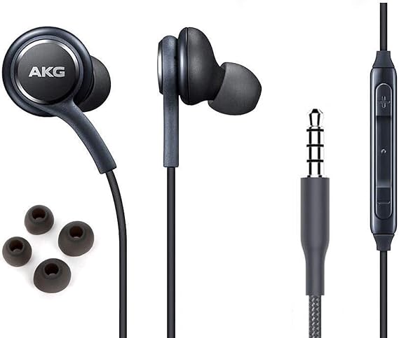 ElloGear OEM Earphone Stereo Headphones for Samsung Galaxy S10 S10e Plus Cable - AKG Design - with Mic and Volume Button Gray