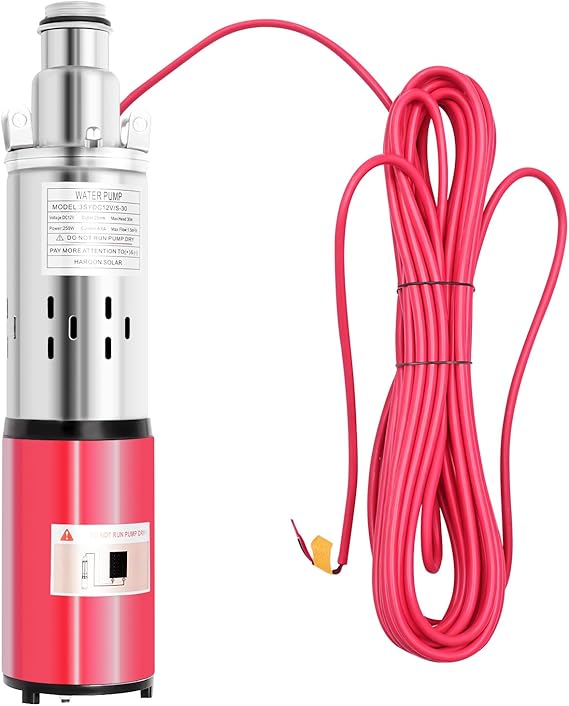 Submersible DC 12V Solar Pump, 250W 3500 RPM Stainless Steel Deep Well Water Pump, 396Gal/h 98ft Lift