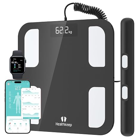 Healthkeep Scale for Body Weight Digital Bathroom Scale with 8 Electrodes, 18 Body Datas Smart Weight Scale Compatible with iOS & Android, Max 400lb/180kg/28st
