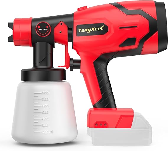 Paint Sprayer for 18V Battery - 600W HVLP Spray Gun with Brushless Motor, 1000ml Large Capacity Bottle & 4 Copper Nozzle for Fences, Ceilings, Furniture, DIY & House Painting (No Battery)