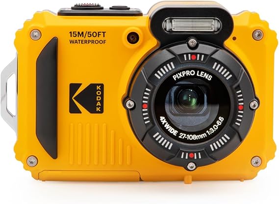 KODAK PIXPRO WPZ2 16MP Waterproof Digital Camera, 15m, 4X Zoom, Yellow | 1080p Full HD Video, 27mm Wide Angle Lens, 2.7 Inch LCD, Shockproof 2m, Wi-Fi, Snorkeling and Beach Camera
