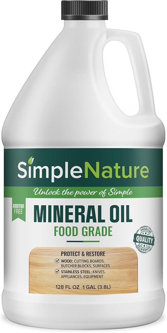 SimpleNature Food Grade Mineral Oil - for Moisturizing, Lubricating, Restoring & Protecting Wood, Cutting Boards, Butcher Block, Countertops, and Stainless Steel (1 Gallon)