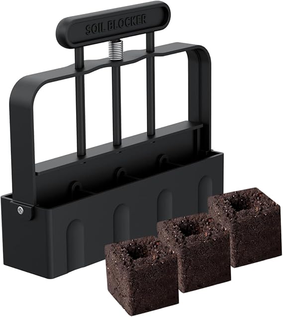Soil Blocker for Seed Starting 2 Inch Soil Blocker with Comfortable Handle Seed Blocker 4 Cell Handlheld Soil Block Maker Efficient Soil Blocking Tool Black
