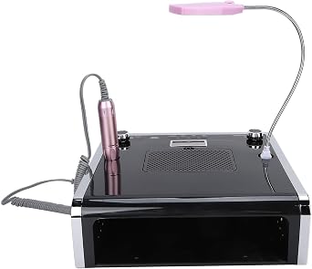 Nail Drill with Lamp, 4 in 1Nail Suction Dust Collector for Acrylic Gel Nails Kit 30000RPM Electric Nail Grinding Machine, Nail File Drill Suction Dust Collector(Black)