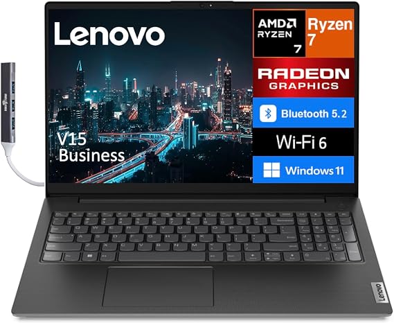Lenovo V15 Gen 4 Business Laptop 15.6" FHD Display (AMD Ryzen 7 7730U (Beats i7-1255u), 40GB DDR4, 1TB PCIe SSD, AMD Radeon, WiFi 6, Bluetooth 5.2, RJ-45, Win 11 Pro) w/DKZ USB Port Expander