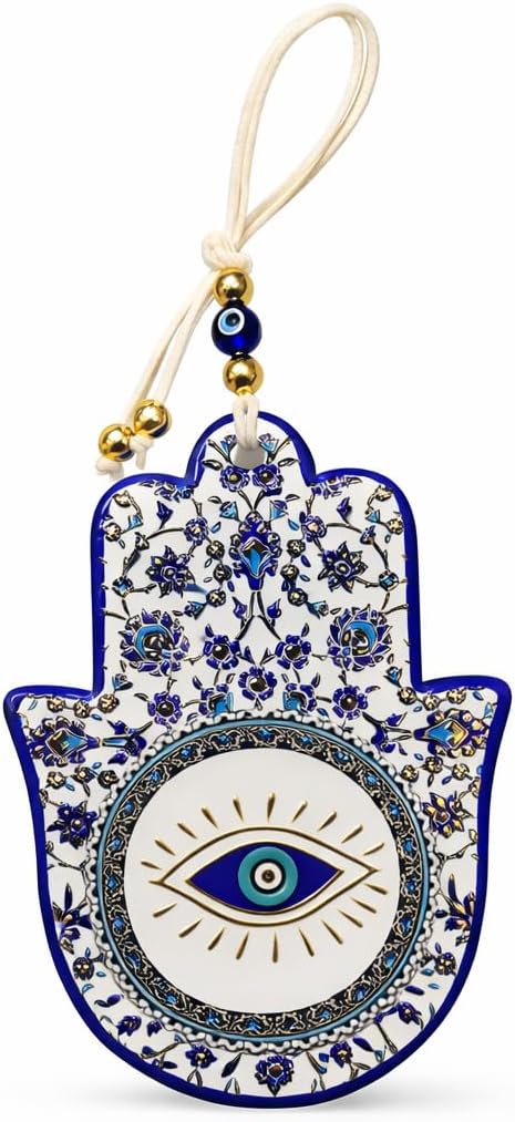 El İşçiliği Seramik Fatma Ana Eli Nazarlık – Dekoratif Nazar Boncuğu Duvar Süsü | Hand of Fatima Evil Eye Wall Decor | Ev, Ofis ve Kapı Girişi İçin Premium Nazar Dekoru – 13 cm