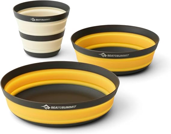 Sea to Summit - Frontier Ultralight Collapsible Dinnerware Set - 1 Person, 3 Piece - 1 Medium Camping Cup, 1 Medium Bowl, 1 Large Bowl - BPA-Free - Silicone Camping Dinnerware - 197g