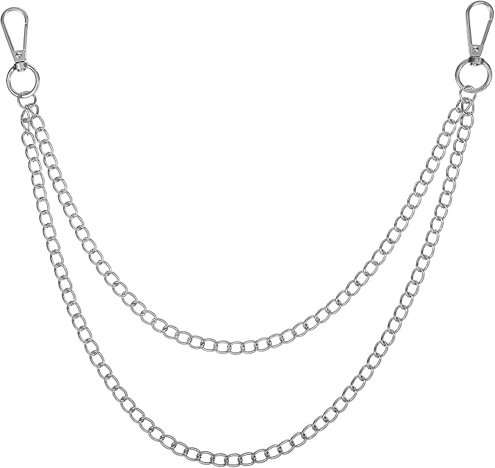 Pants Wallet Chain for Men Women, 13.7 inch Pant Chains Wallet Chains Pocket Chain Jean Chain Double Chain Clothing Accessories (Silver)
