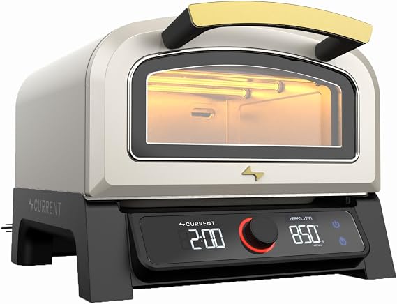 Current Model P Smart Electric Pizza Oven, 12-Inch Stone, Sand | App Control Monitors Temperature; Countertop Design Heats to 850F with No Turning Required.