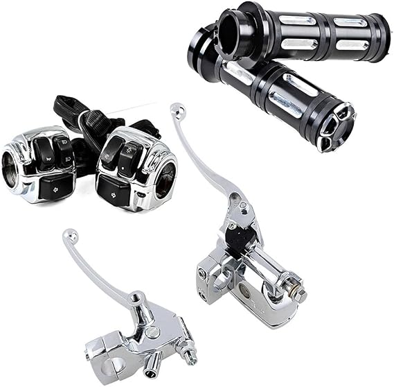 Compatible with 1996-2012 Harley Touring Chrome Kit 1" Handlebar Switch Control + Brake Master Cylinder Clutch Lever + Hand Grips