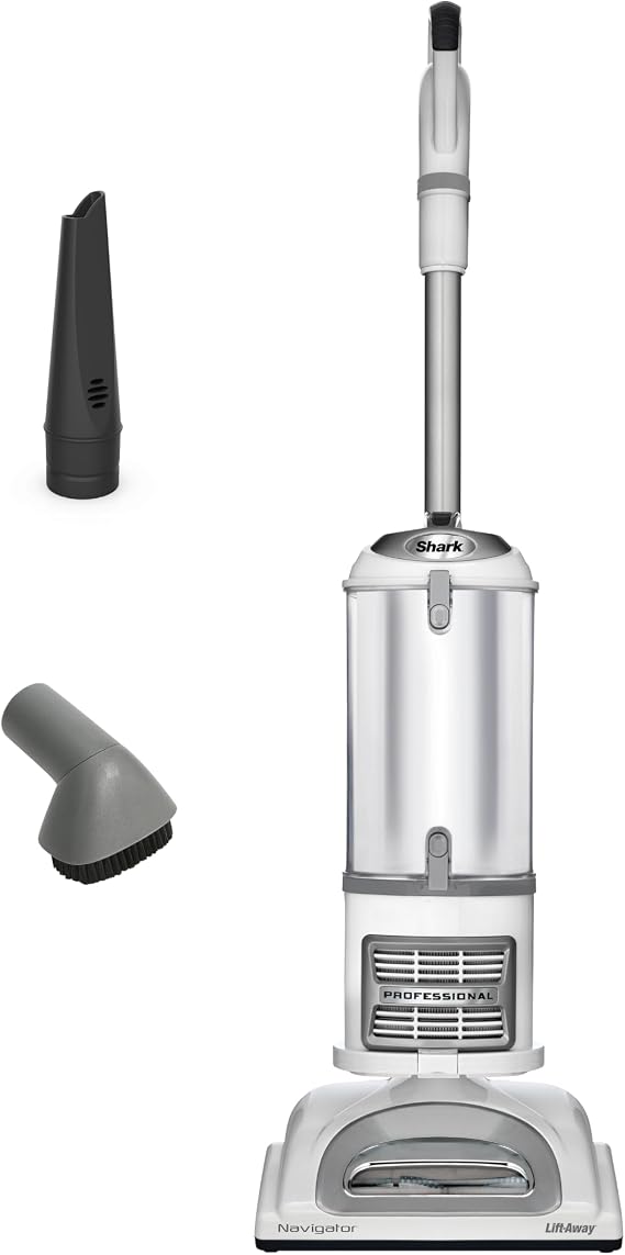 Shark Navigator Lift-Away Vacuum, HEPA, Pet Hair, White/Silver, NV356E | Carpet and Hard Floor Cleaning, Swivel Steering, Brushroll Shutoff, 0.87L Dust Cup, Dusting Brush and 8-in Crevice Tool