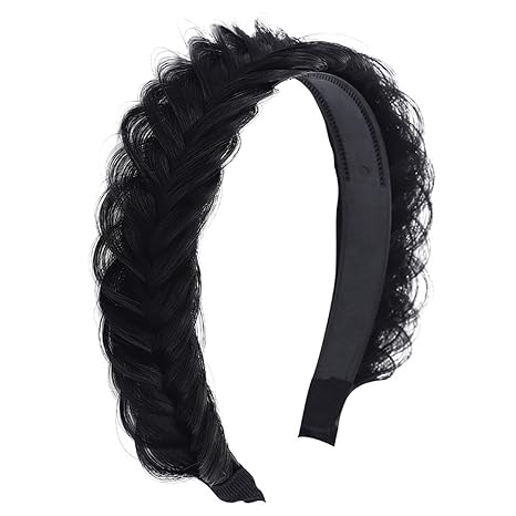 scicent Haarreifen Mädchen Geflochten Haarteil Unordentlich Breite 2.5cm Französisch mit Zähne Rutschfest Flechten Beauty-Haarschmuck für Frauen und Damen (Natürliches Schwarz) - 5705