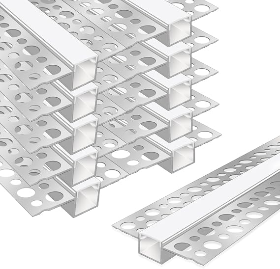 LEDLightsWorld Plaster-in LED Profile, 10 Pack 3.3ft/1M Aluminum LED Profile with Milky Diffuser for 12mm LED Strip, Trimless Plaster Aluminum Profile Channel for Ceiling and Wall [Energy Class G]
