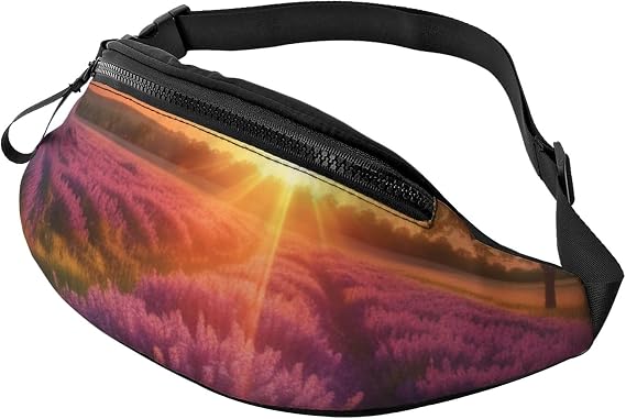 Fanny Pack Waist Bag Pack Adjustable Hip Bum Bag Lavender Meadow at Sunset Spring Crossbody Bags Belt Bag for Men Women