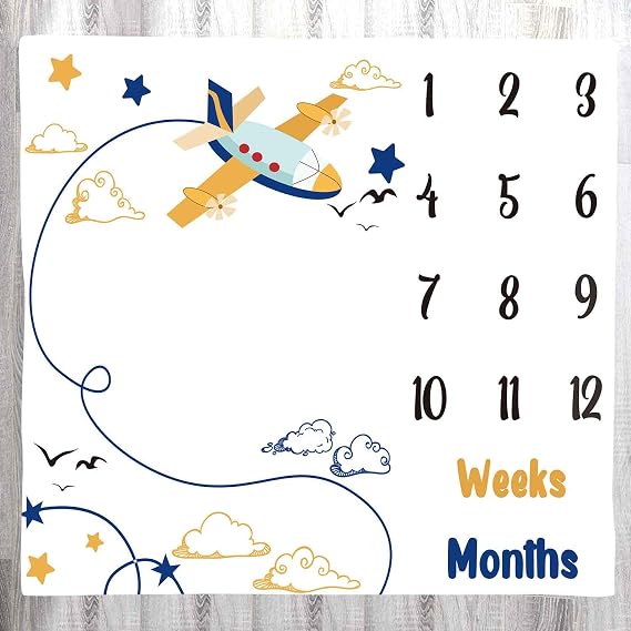 Airplane Pilot Milestone Blanket, Weekly Monthly Backdrop, 48x40Inch