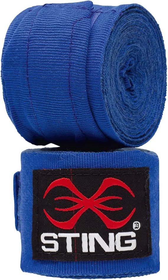 STING Elasticised Hand Wraps, Cobalt Blue, 120-Inch | Elastic Fabric Construction with Extended Wrist Coverage | Thumb Loop and Hook and Loop Closure | Suitable for Boxing MMA and Combat Training
