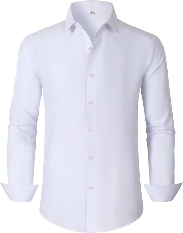 Ruisin Soft Wrinkle-Free Men's Dress Shirts Solid Long Sleeve Formal Shirt Business Casual Button Down Shirts Tall XXS-6XL