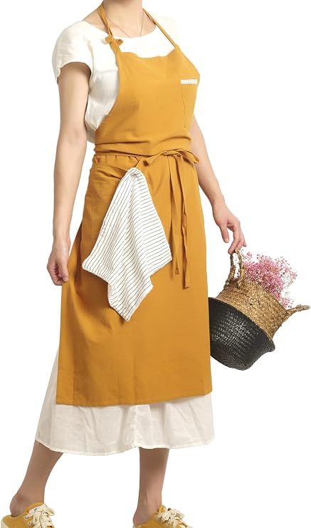 Soft Cotton Linen Apron - Retro Linen Art Apron, Adjustable Casual Apron with Towel, Great for Florist and Kitchen
