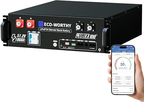 ECO-WORTHY Cubix100 48V 100Ah LiFePO4 Lithium Battery w/Bluetooth | UL9540 & UL1973 & CEC Listed | 5120Wh Server Rack Battery for Solar Energy Storage, Home Backup Power
