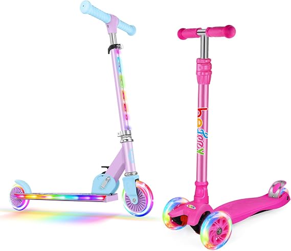 BELEEV V2 Scooters for Kids Ages 3-12 with Light-Up Wheels & Stem & Deck and A2 Scooters for Kids 3 Wheel Kick Scooter for Toddlers Girls Boys