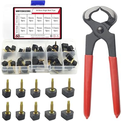 WMYCONGCONG 30 Pairs High Heel Tips Women Shoes Repair Tips Taps Heel Tips Replacement 7mm 8 mm 9 mm 10 mm 12 mm with Heel Pliers, U-Shape, Black