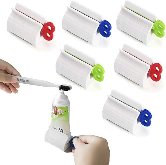Toothpaste Tube Squeezer Dispenser Multifunctional Tube Holder Rotate Plastic Squeezer Rollers Tube Manual Extruder Clip Seat Bathroom Toothpaste Rack for Facial Cleanser Cosmetics Oily Extruder