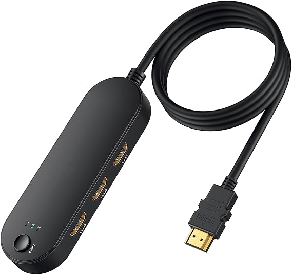 HDMI Switch 4K@60Hz 3 in 1 Out, HDMI Splitter with 3.2FT Long Cable, 3 Port Hdmi Switcher Box Supports Full HD 4K 1080P 3D, HDMI Switch Selector for Xbox PS3 4 5 TV Gaming Mac Roku HDTV