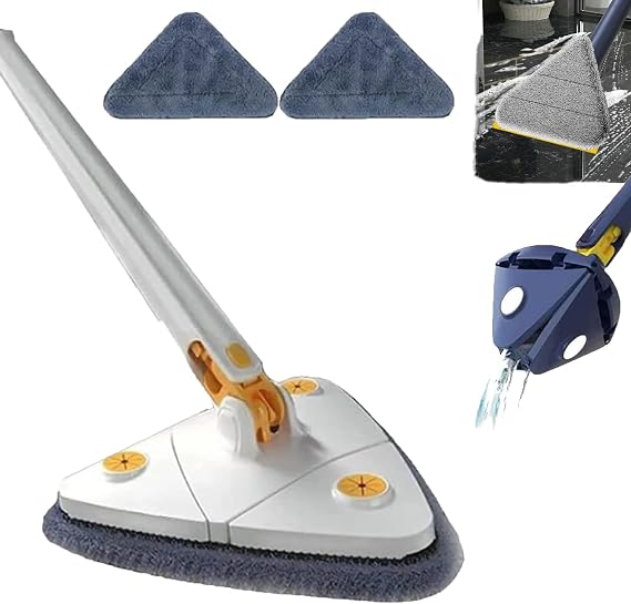 360 Triangular Spin Mop, 360 Rotatable Adjustable Cleaning Mop with 2 Mops (White)