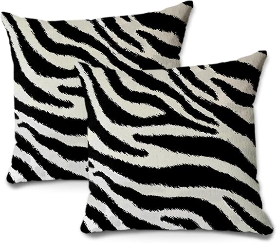 2Pcs Zebra Print Striped Pillow Covers, Black White Print Throw Pillow