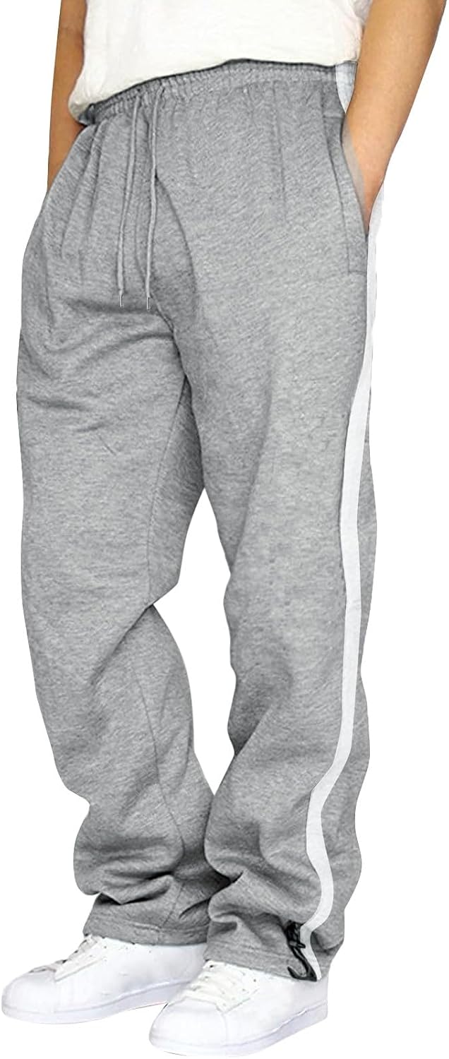 Mens Heavyweight Fleece Cargo Sweatpants Stretch Elastic Waist Trousers Drawstring Loose Fit Joggers with Pockets