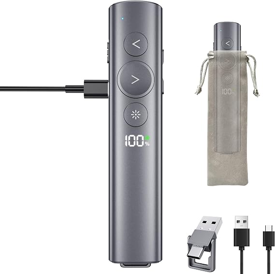 Presentation Clickers, 328FT Wireless Presenter Remote Power pointer with 2.4GHz Volume Control and Countdown, Board Slide Advancer Powerpoint Clicker for Mac/Laptop