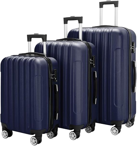 LEADZM Set of 3 Suitcases, Travel Suitcase, Set of 3 Suitcases, Trolley Suitcase Set, Zip Lock Included, 360 Rulettes, Telescopic Handle, Marine, 20/24/28 inches, Style 2