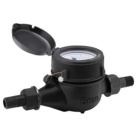 DN15 Water Meter 1/2" NPT, ISO4064 Certification Cubic Water Flow Meter, Cold Water Meter with PVC for Garden or Home, Single-Jet Horizontal Install.