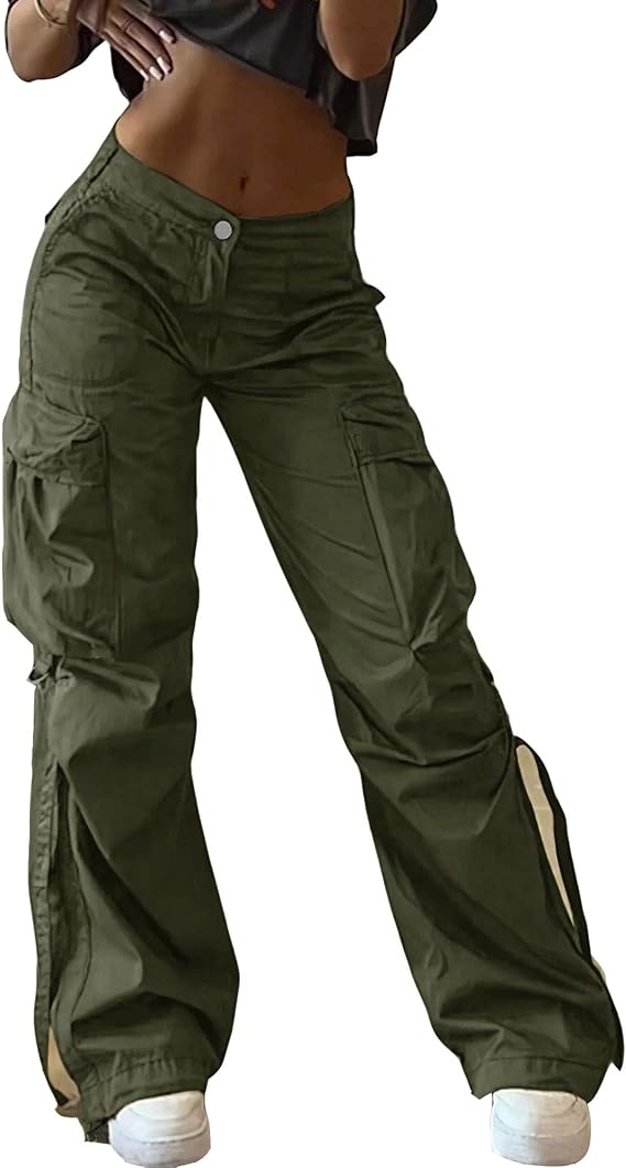 American Retro Multi Pocket Loose Jogger Techwear Pants Women Casual Athletic Comfy Ribbon Cargo Pants for Women