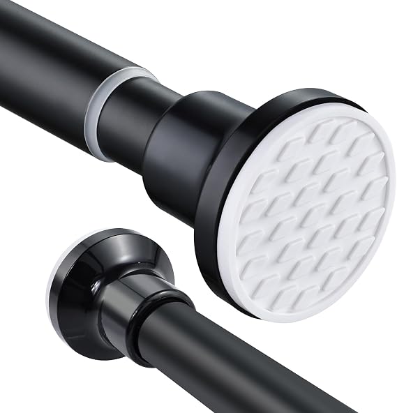 Extendable Shower Curtain Pole 73-134cm Stainless Steel Shower Curtain Rod Tension Rod Adjustable Telescopic Curtain Poles No Drilling Shower Curtain Rail for Bathroom Window Kitchen Wardrobe, Black