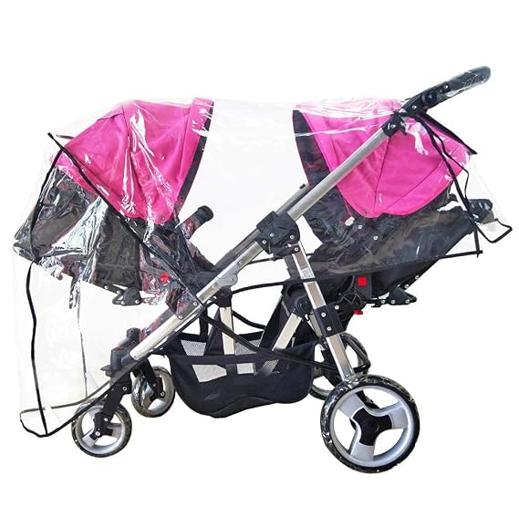 Weather Shield Double Stroller Rain Cover Twin Tandem Universal Size | Baby Toddler Wind Shield Deal Popular Accessories Waterproof Windproof Travel Insect Protector (QH)
