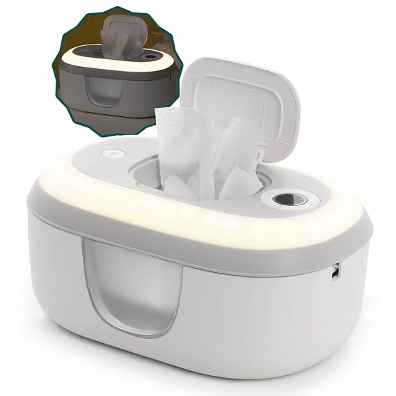 Babelio Baby Wipe Warmer and Wet Wipes Dispenser | Large Capacity Wipes Warmer for Babies with Night Light | Top Even Heating, 4-Level Temperature (100-131F) | Newborn Essentials