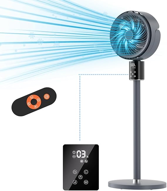 Quiet Standing Oscillating Fan - 100ft Airflow, 70+90 Swing, Adjustable Height Pedestal Floor Fan with AC Motor