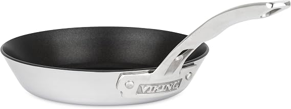 Viking Contemporary 3-Ply Non Stick Frying Pan, 8 Inch Stainless Steel Nonstick Fry Pan, 3 Liters, Silver