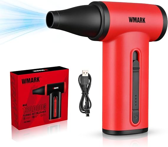 WMARK Compressed Air Duster Rechargeable Cordless Handheld Mini Blower | 130000 RPM Brushless Motor Stepless Control, 33m/s Wind Speed-Electric Air Duster for PC, Keyboard, Home, Car NG-TB001(Red)